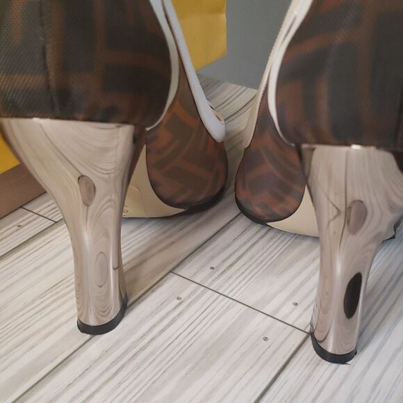 FENDI Colibri FF Monogram Mesh And Leather Heels - Picture 9 of 12